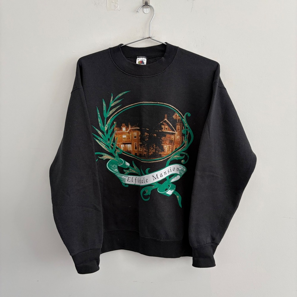 Vintage Fruit of the Loom Elfindale Mansion Sweatshirt Black Mens Medium